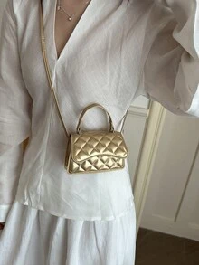2026 Nuevo mini bolso de mano para mujer, bolso ligero y portátil de solapa de unicolor para el hombro/cruzado, para el verano - Dorado - Ver 4