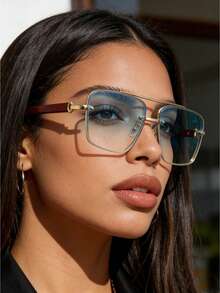 Gafas de moda de doble cañón, con patrón de veta de madera impreso por dentro y por fuera, adecuadas para el uso diario, el transporte, los viajes y las vacaciones en la playa - Multicolor - Ver 3