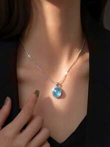 1 pieza Collar con colgante de aguamarina ovalada de plata esterlina S925, collar de lujo de moda personalizado, diseño exquisito y de alta gama, elegante y grácil, adecuado para uso diario de la mujer, regalo para cualquier ocasión - oval - Ver 11