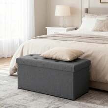 30 Inches Folding Storage Ottoman Bench, Storage Chest, Foot Rest Stool, Bedroom Bench With Storage, Gray - 灰色(新) - 查看 8