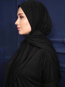 1pc Soft, Breathable, Anti-Pilling Fabric Ready-To-Wear Muslim Headscarf, Suitable For Muslim Use And Daily Wear All Year Round - Black - View 5