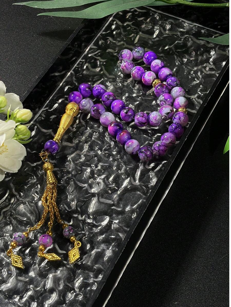 1条女士念珠，柔和色调流苏玻璃珠玛拉项链，日常祈祷手链 - 彩色 - 查看 1