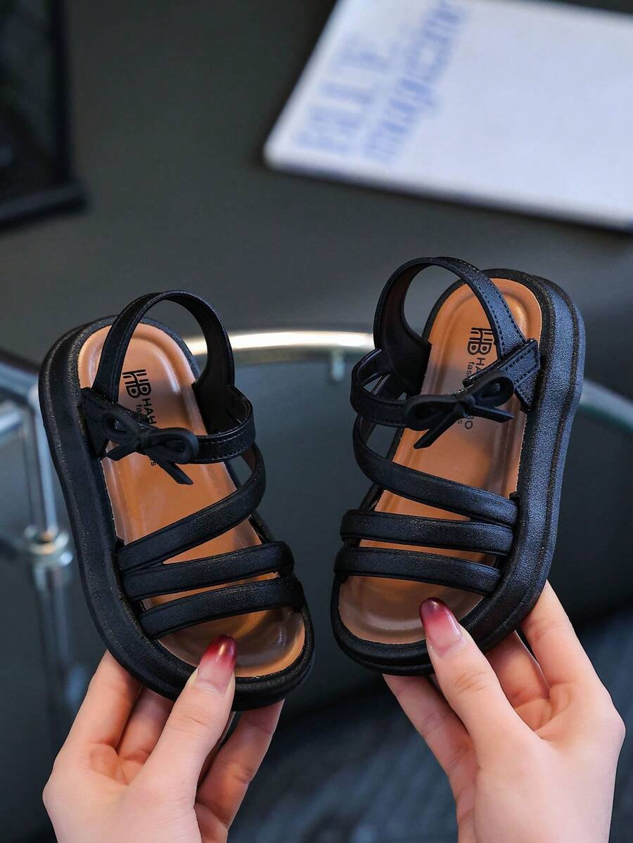 HAHABOBO New Comfortable Black Soft Sole Easy-To-Wear Girls' Sandals With Cute Bow, Suitable For Indoor/Outdoor, School/Garden/Adventure, Spring/Summer/Autumn - Black - View 1