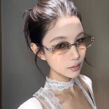 1pc Metal Frameless Unisex Fashion Photochromic Flat Glasses - 金色框橙色鏡片 - 查看 5