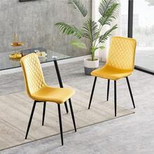 Mcc Direct Set Of 2 Designer Velvet Chairs Fabric Dining Chairs With Metal Legs-Lexi Chairs - Yellow - View 3