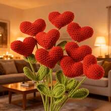 1Pc Handmade Crochet Heart Bouquet - Yarn Handmade Heart Flower With Green Stem, Perfect For Valentine's Day, Mother's Day, Graduation, Thanksgiving, Birthday Gift And Special Occasion Gift - Home Decor - Multicolor - View 10