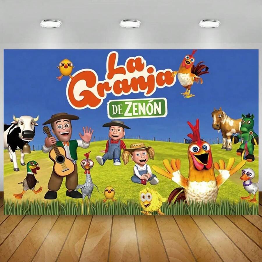 Cartoon  La Granja De Zenon Theme Shower Kids 1st Birthday Party Green Grass Farm Photo Background Decoration Props Room Deocr Tapestry Bedroom Flags Room Flags Bedroom Bedroom Wall Deccor  With Four Holes - Kiểu E - Xem 1