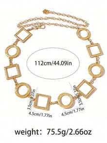 1pc Fashionable Geometric Patchwork Metal Waist Chain, Versatile Waist Belt/Body Chain Accessory For Skirts, Jeans, Bikini, Elegant Design - Golden Geometry - View 5