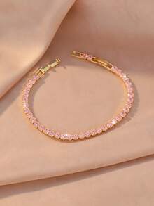 1 chiếc vòng tay tennis bằng thép không gỉ mạ vàng hồng, đính đá Cubic Zirconia màu hồng và trắng xen kẽ, khóa trượt điều chỉnh, thích hợp cho nữ giới trong các dịp cưới hỏi, phù dâu, dạ hội, sinh nhật, ngày Valentine, kỷ niệm, Giáng sinh, Ngày của Mẹ, Năm mới, lễ đính hôn, lễ tốt nghiệp. - Nhiều màu - Xem 7