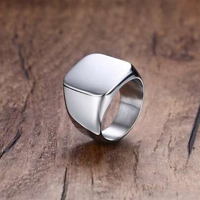 1pc Stainless Steel Rectangular Smooth Ring For Men