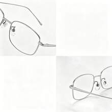 1pc Men's Metal Geometric Pattern Eyeglasses, Colorless Lens, Alloy Metal Decor, Collegiate Style Unisex Clear Lens Glasses Suitable For School And Office - Silver - View 3