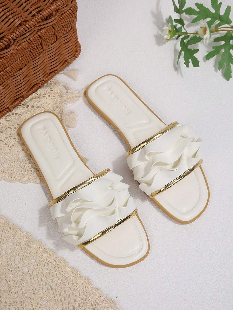 New Fashion Square Toe Flat Sandals For Women - White - View 1