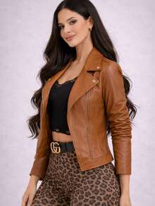 Women's White Leather Jacket With Long Sleeves, Stylish Blazer Coat For Cold Winter, Black Jacket For June Festivals. - Unta - View 3