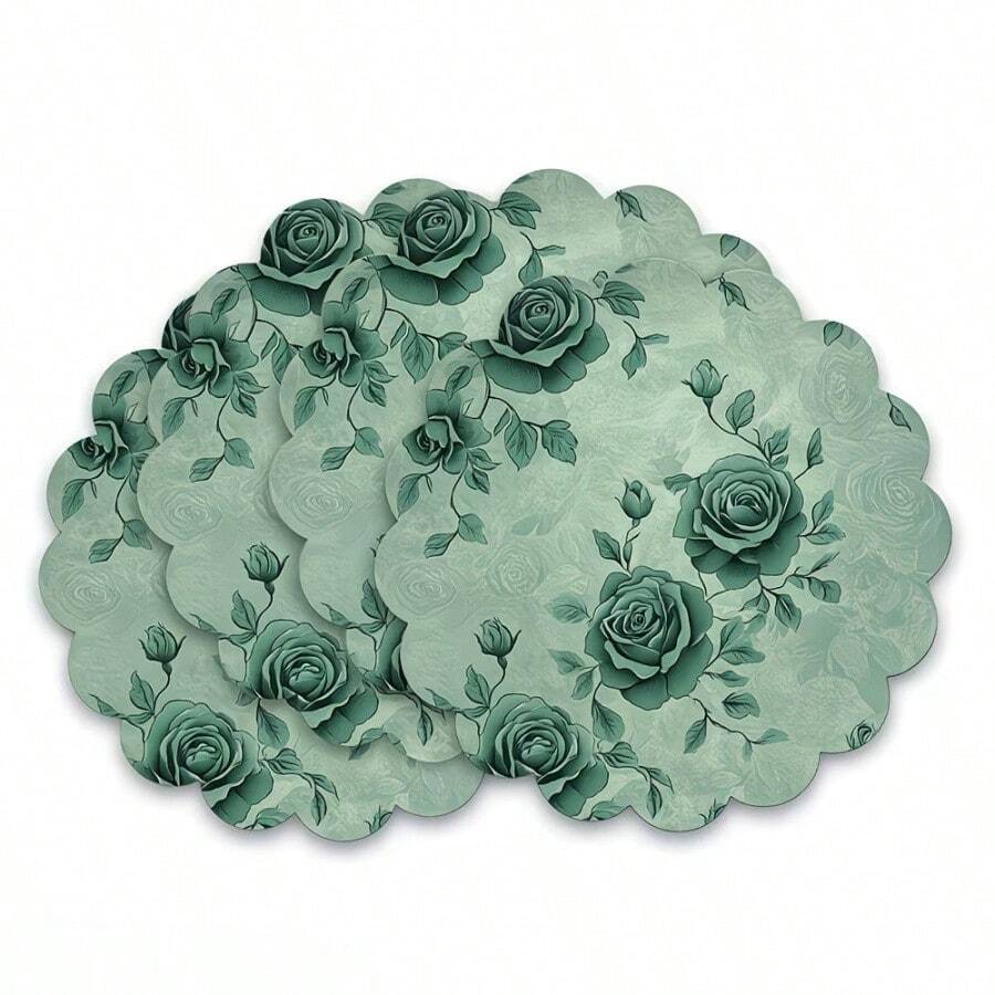 Vintage Green Floral Round Placemats, Elegant & Premium, Available In Multiple Specifications, Size 14.17in (36cm) In Diameter. 100% Polyester, Machine Washable, Hand Washable And Dry Cleanable, Non-Slip & Heat-Resistant, Ideal For Daily Dining, Home Decor, Infusing Vintage Natural Atmosphere Into Your Table, A Top Choice To Elevate Your Home Style.