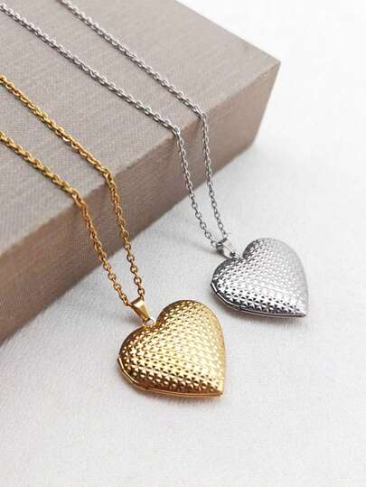 1 chiếc mặt dây chuyền hình trái tim tối giản bằng thép không gỉ mạ vàng 18K, họa tiết chấm bi, tự làm hộp đựng ảnh, quà tặng ngày lễ và ngày Valentine.