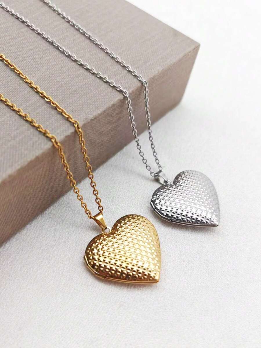 1 chiếc mặt dây chuyền hình trái tim tối giản bằng thép không gỉ mạ vàng 18K, họa tiết chấm bi, tự làm hộp đựng ảnh, quà tặng ngày lễ và ngày Valentine. - Nhiều màu - Xem 1