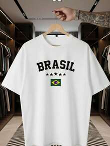 Stylish Sports T-Shirt For Fans Of The World Cup, Brazilian National Football Team, Green And Yellow, Short Sleeve, Men's And Women's, 100% Cotton, Casual, Crew Neck - 白色 - 查看 1