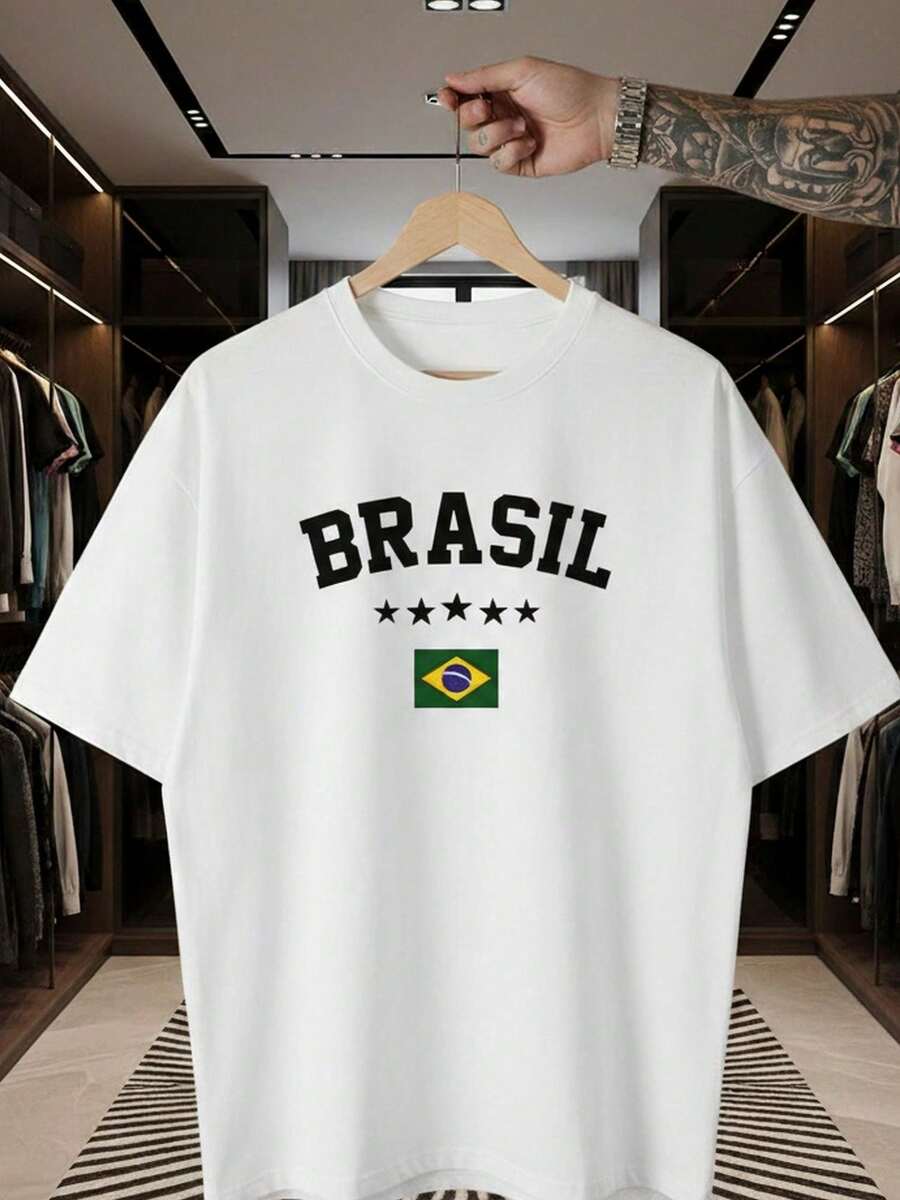 Stylish Sports T-Shirt For Fans Of The World Cup, Brazilian National Football Team, Green And Yellow, Short Sleeve, Men's And Women's, 100% Cotton, Casual, Crew Neck - 白色 - 查看 1