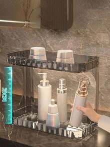 1pc Minimalist Home Decor Double-Layer Storage Rack, Solid Color Multi-Functional Non-Slip Thick Plastic Makeup Organizer For Bathroom, Kitchen, Bedroom, Ideal Mother's Day/Birthday Gift - Multicolor - View 5