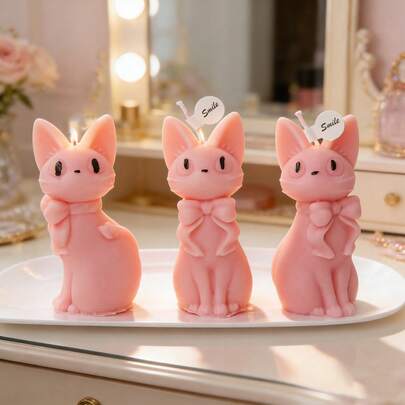 1个招财猫香薰蜡烛硅胶模具 - 可爱石膏水泥树脂摆件宠物装饰工艺模具 3D蝴蝶结猫形模具，适用于家居装饰、猫咪爱好者礼物、DIY手工制作