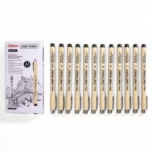 1/12Pcs Tip Pigment Liner Micron Ink Marker Pen For Manga Draw Sketching Needle Pen Hook Line Pen Sketch Stationery Set Art Supplies - Round - View 13