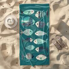1条高清水蓝色鱼图案沙滩巾 - 柔软、吸水性强、轻便、速干，是海滩、泳池、旅行、露营、瑜伽、淋浴、日光浴的理想之选，也是成人礼物和节日礼物的绝佳选择。 - 彩色 - 查看 6