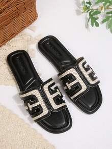 New Fashion Square Toe Flat Sandals For Women - Black - View 2