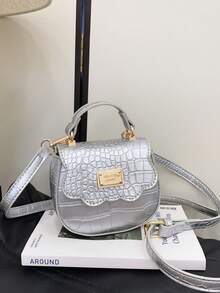1pc Girl's Crocodile Embossed PU Flap Magnetic Closure Handbag Shoulder Bag, Suitable For All Seasons Daily Use - A - View 10