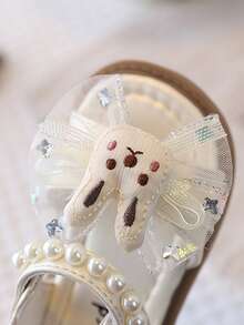 Cute Mesh Bow Rabbit Decor Children's Shoes, Sweet High-End Casual Flat Sandals For Baby Girls, Comfortable Soft Padded Non-Slip Thick-Soled Kids Sandals, Pearl Embellished Adorable Toddler Fashion Sandals, Suitable For 3-13 Years Old Girls Daily, School, Outdoor, Beach, Vacation, Matching Princess Dress, 2026 Summer New Arrival - White - View 6