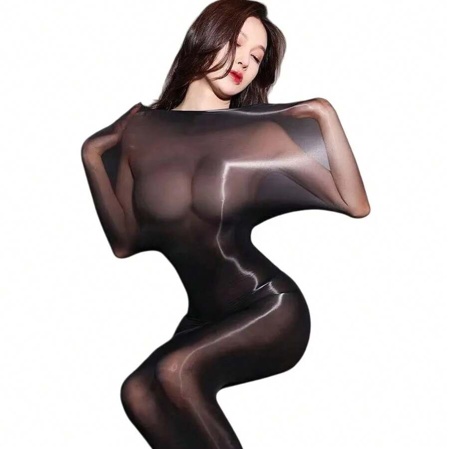 Full Body Seamless Shiny Breathable Horse Oil Infused Stockings Men And Women To Toe Tight Fit Sleepwear Leggings Comfort Stretchy Skin Friendly Soft Smooth Fabric GOVE - B - View 1