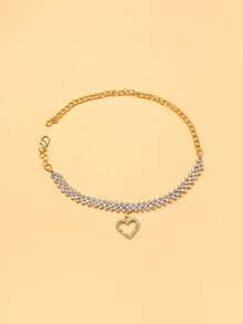 1 pieza Tobillera con colgante de corazón con cadena de rombos dorada - Dorado - Ver 6