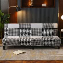 1 bộ bọc ghế sofa giường không tay vịn, chất liệu polyester co giãn, co giãn toàn bộ, dệt kim từ lụa sữa, phù hợp cho mọi mùa. - Đen và trắng - Xem 4