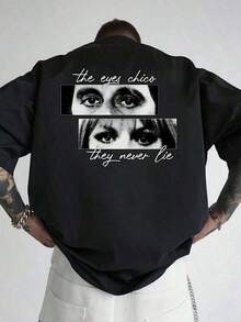 Men's Movie Graphic Tee - Tony  Back Print With Quotes "The Eyes Have It" And "They Never Lie" - Casual Crew Neck Short Sleeve Tee - Loose, Casual, Versatile Summer Tee I0WD - 黑色 - 查看 8