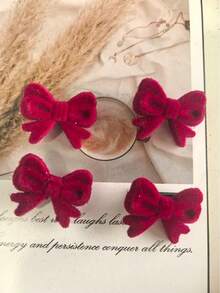10 piezas Clips para el cabello con lazos rojos pequeños y atractivos de estilo de moda para niñas, pasadores de pelo elegantes y retro para el flequillo - Rojo - Ver 7