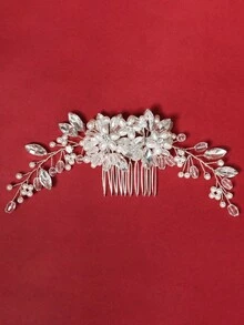 1 chiếc lược cài tóc đính đá hình mắt ngựa bằng thủy tinh bạc - Bạc - Xem 8