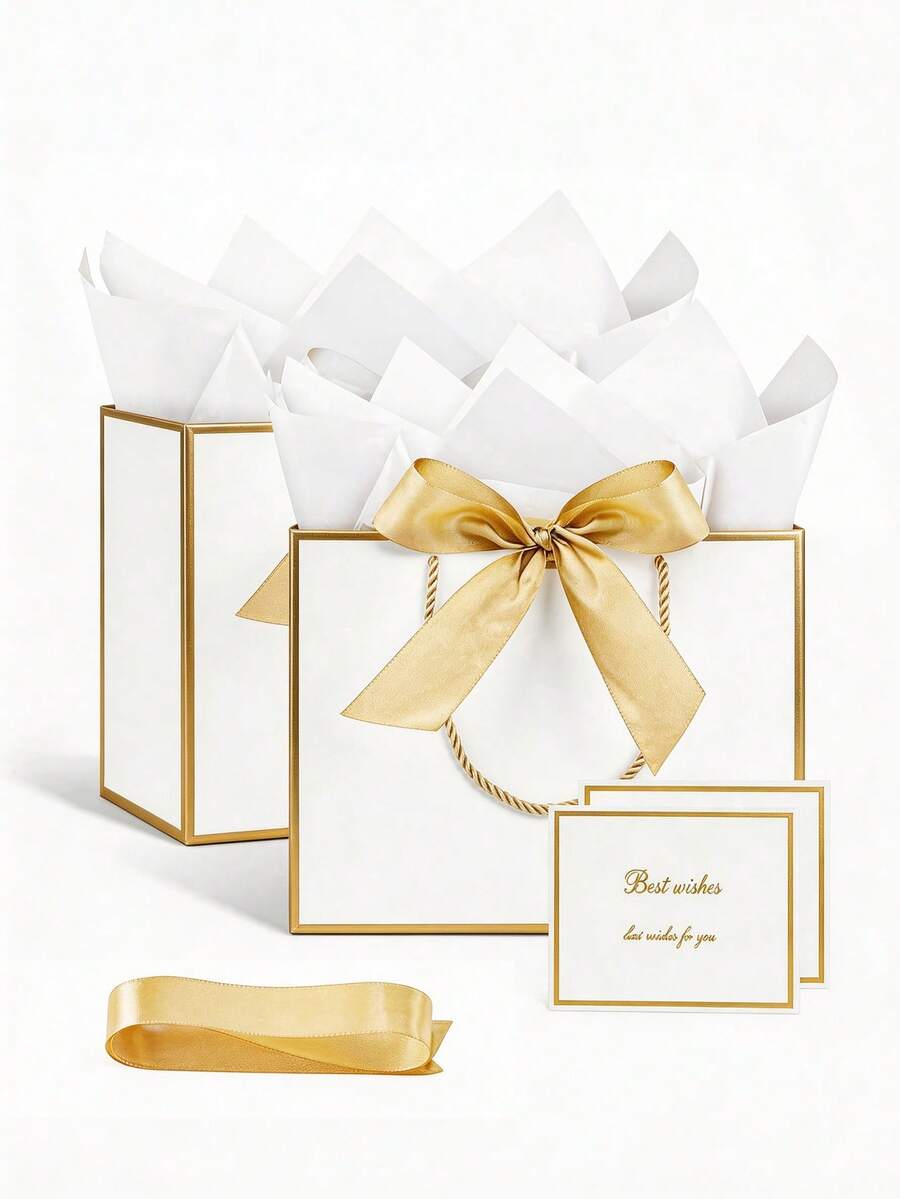 8 piezas/4 piezas Bolsas de regalo blancas con asas, tamaño mediano de 11 pulgadas, adecuadas para envoltura de regalos de fiesta de cumpleaños, graduación, novia, boda, fiesta de revelación de género y otros regalos de fiesta (Blanco)