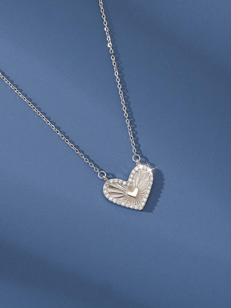 1 chiếc dây chuyền hình trái tim lấp lánh sang trọng bằng bạc Sterling S925, thiết kế tối giản, dây chuyền mảnh mai, phù hợp cho công sở và hẹn hò. - hình trái tim - Xem 6