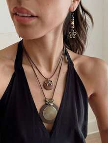 2件套时尚经典金属天然石多色蝴蝶串珠耳环及吊坠，女士休闲日常派对配饰 - 彩色 - 查看 7