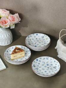 2 Peças Conjunto de Pratos de Jantar Cerâmicos Florais de 8 Polegadas, Travessas de Servir Redondas de Cerâmica para Uso Doméstico, Conjunto de Louça com Padrão de Flores Minimalista de Alta Qualidade, Pratos de Salada e Bife, Pratos de Sobremesa, Cozinha e Jantar, Forno e Micro-ondas - Multicolorido - Visão 1