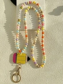 1 chiếc móc khóa dây đeo hình mặt cười phong cách Bohemia dễ thương bằng acrylic, đính hạt nhiều màu sắc, kèm sổ tay trống để viết bút chì hoặc vở ghi chép, quà tặng cho giáo viên. - Nhiều màu - Xem 12