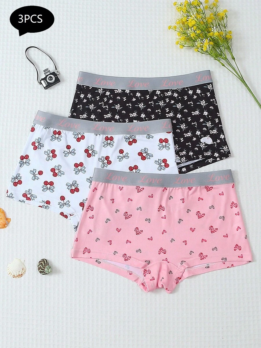 Bộ 3 quần lót nữ, họa tiết thời trang, thoải mái và mềm mại, thắt lưng co giãn có chữ, quần boxer nữ. - Nhiều màu - Xem 1