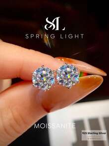 1 paire de boucles d'oreilles à tige en argent sterling 925 élégantes avec diamants moissanite ronds de 0,1 ct à 2 ct, couleur D, monture 6 griffes. Cadeau de luxe pour un anniversaire ou des fiançailles - Boucles d'oreilles en moissanite à six griffes - Voir 1