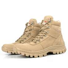 FRT Men's Short Boot, Military Style, Work Boot, Black And Beige Leather - 米色 - 查看 6
