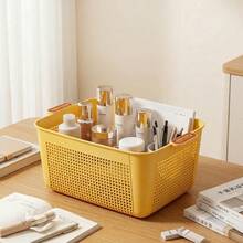 1/2/4pcsMultifunctional Plastic Cosmetic Storage Basket With Handle, Stackable Ventilated Organizer Basket For Bathroom Kitchen Cabinet Desktop Sundry Arrangement - Multicolor - View 12
