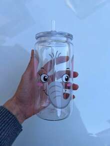 1 bình/cốc nước nhựa tái sử dụng 16oz có nắp và ống hút, họa tiết động vật dễ thương, thích hợp làm quà tặng hoặc cho các buổi họp mặt gia đình. - Nhiều màu - Xem 10