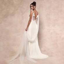 1pc Lace Trim Long Shawl Vest, Handmade Simple Elegant Bridal Wedding Dress Accessory - Multicolor - View 2