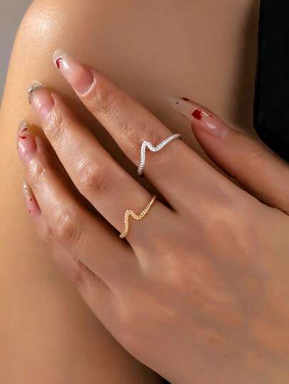 2 件套可调节纹理波浪戒指套装，女士款 - 简约夏季沙滩戒指，适合度假、休闲和日常佩戴