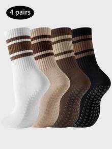 1/2/4 Pairs Non-Slip Pilates Socks, Designed With Anti-Slip Silicone Stripes, Suitable For Yoga, Ballet And Barefoot Activities. Minimalist Versatile Mid-Calf Socks Applicable For Various Occasions - Multicolor - View 6