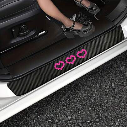 4pcs Heart-Shaped Door Sill Protectors, Waterproof & Scratch-Resistant Door Sill Covers, Easy To Install Adhesive Door Sill Trim For Car Protection & Decoration