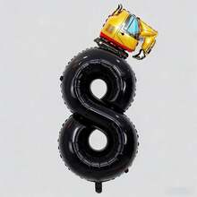2pcs Construction Truck & Excavator Foil Balloon Set, Includes 0-9 Black Digit Foil Balloons & 3D Excavator Decor, Suitable For Birthday Surprise, Birthday Party, Theme Party, Graduation Party, Back To School, Bachelor Party, Anniversary Celebration, Father's Day, Proposal, Couple's Anniversary - View 11